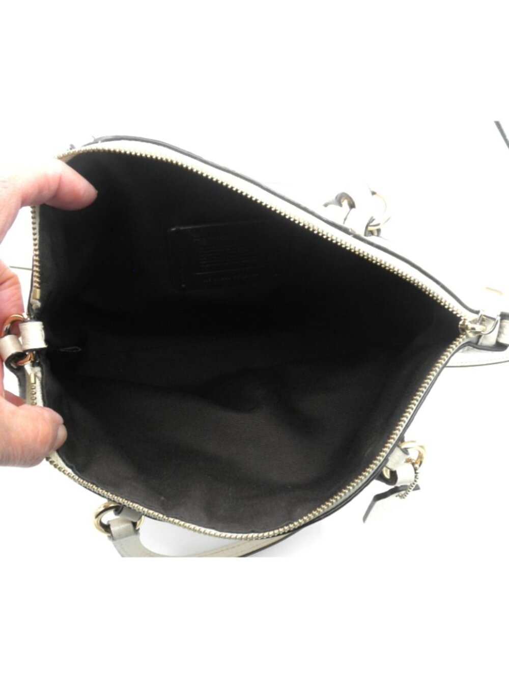 COACH Kelsey Satchel Bag Chalk Pebbled Leather Double Handle Adjustable Strap - Picture 9 of 16